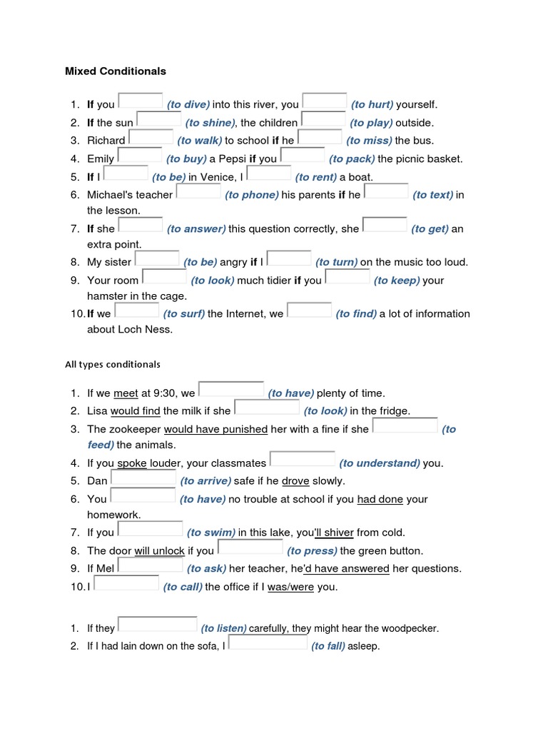 Mixed Conditionals Exercises with Answers | PDF | Language Arts ...