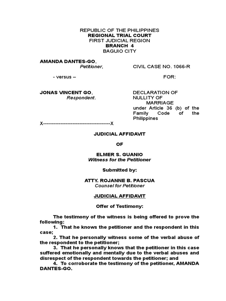 Judicial Affidavit Witness Tagalog | PDF