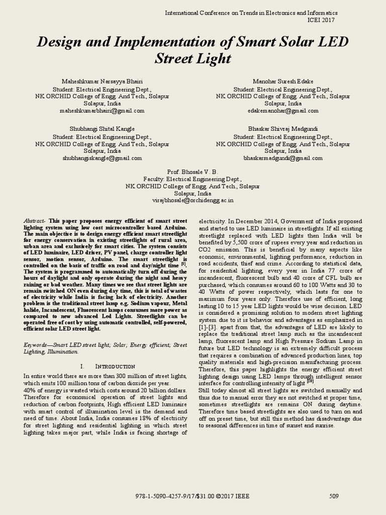 Design and Implementation of Smart Solar LED | PDF | Light Emitting ...