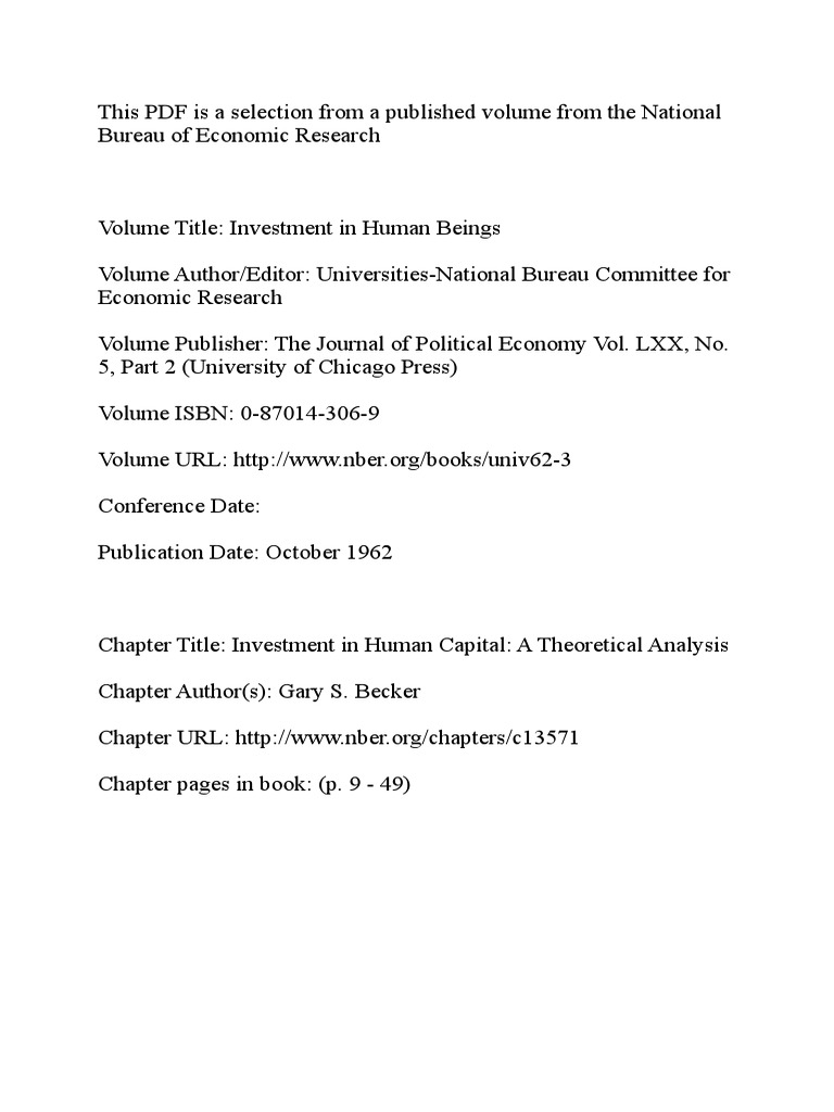 Investment in Human Capital A Theoretical Analysis | PDF | Human