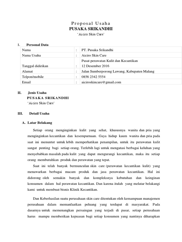 Proposal Usaha Aiciro Skin Care | PDF | Endocrine System | Beauty