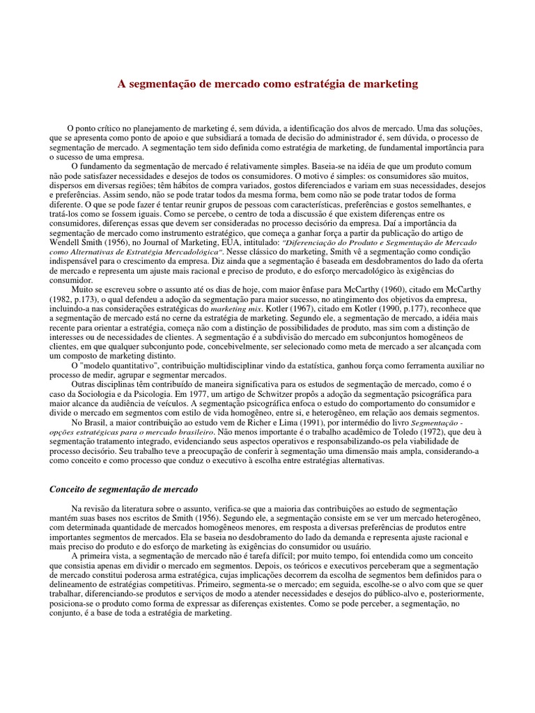 1A Segmentação de Mercado Como Estratégia de Marketing | PDF ...