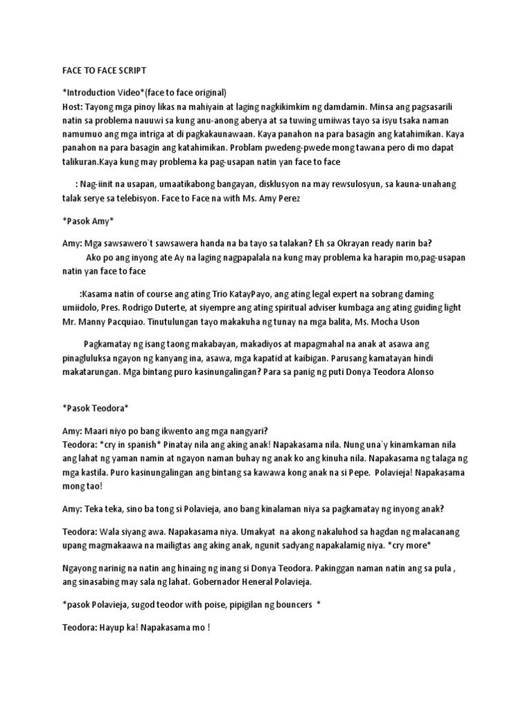 Face to Face Script