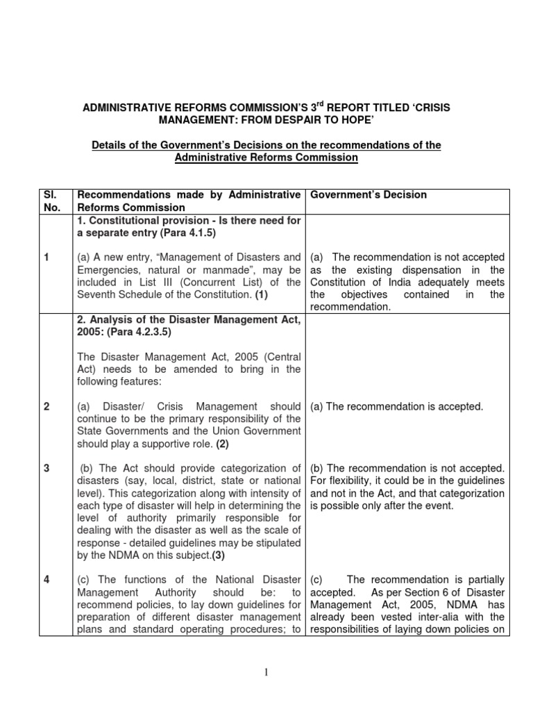 ARC Report On Disaster Management PDF Emergency Management Risk