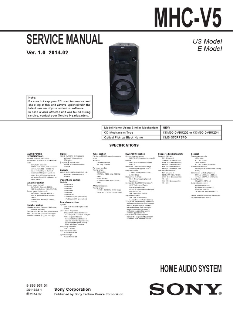 Sony Mhc-V5 Ver.1.0 | PDF | Solda | Conector Elétrico