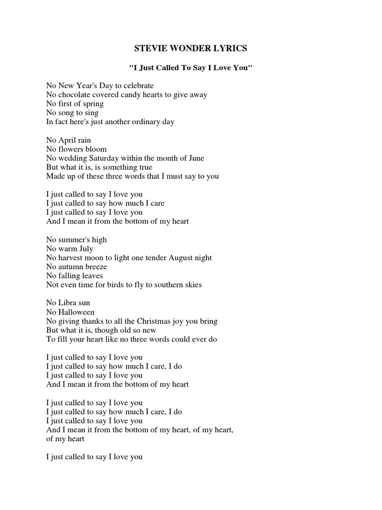 Neapykanta Atvykti Sakutė I Just Called To Say I Love You Lyrics Malzwischendurch Net