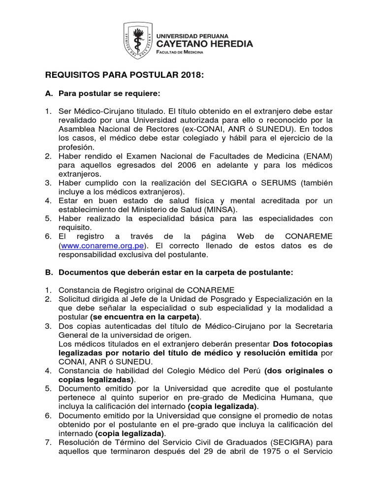 Requisitos para Postular 2018 Web PDF | PDF | Medicina | Salud y bienestar