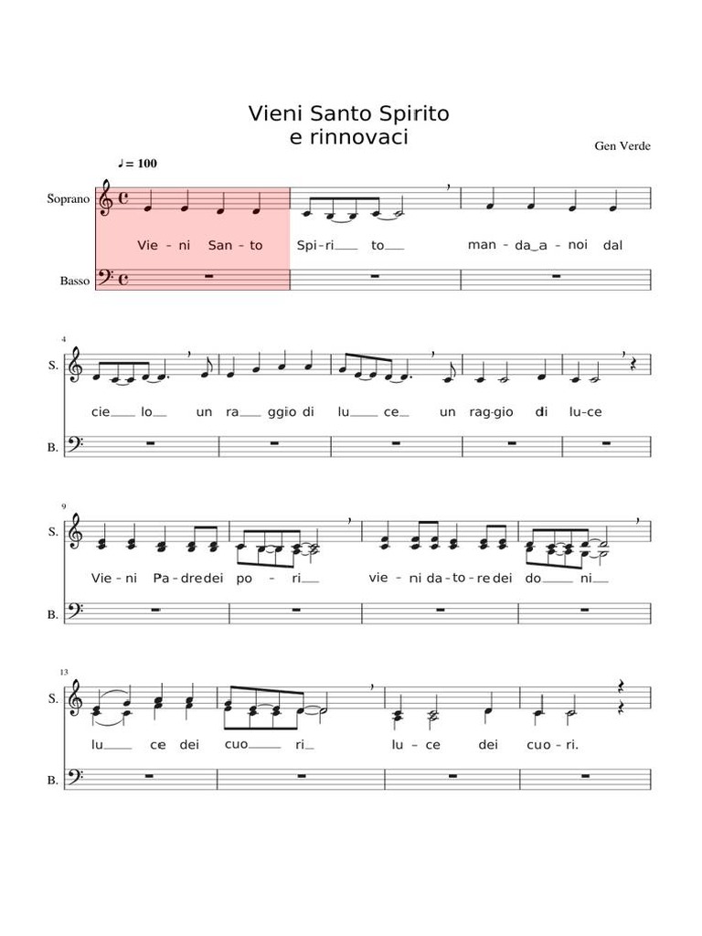 Vieni Santo Spirito Gen Verde Spartito Pdf