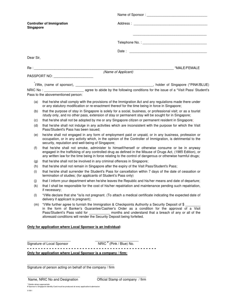 Singapore Student Pass Sponsorship Form | PDF | Government | Government  Information