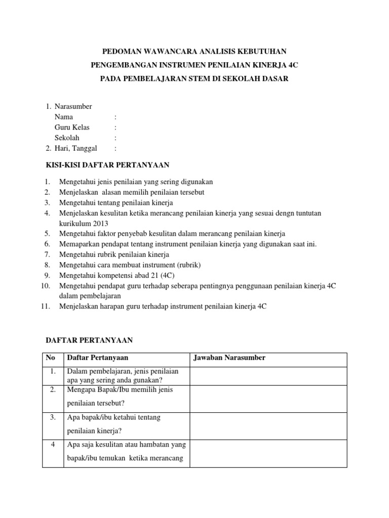 Instrumen Pedoman Wawancara Penilaian