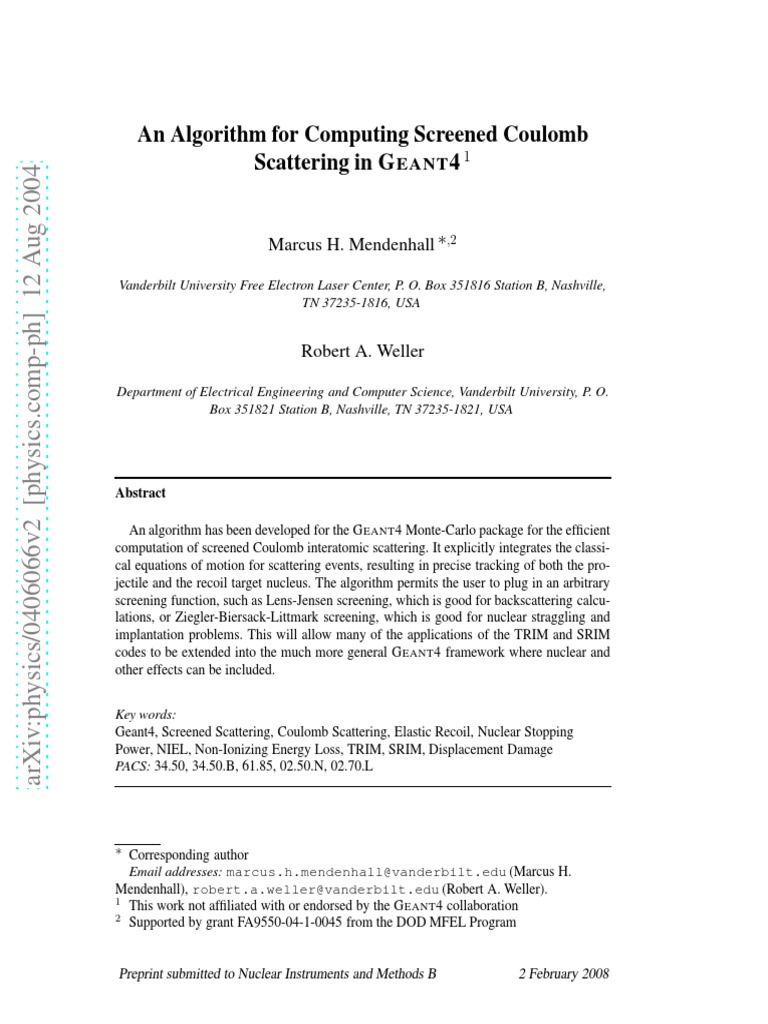 GEANT4 Algorithm for Screened Coulomb Scattering | PDF | Cross Section ...