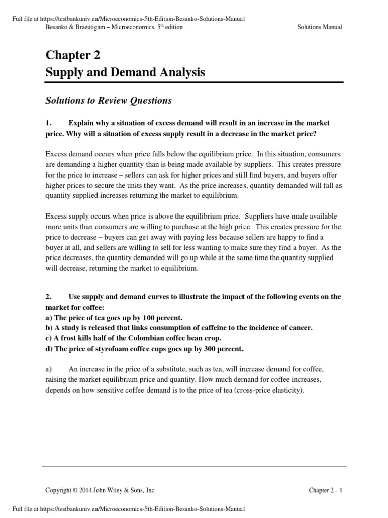 Microeconomics 5th Edition Besanko Solutions Manual Pdf Supply And Demand Demand Curve