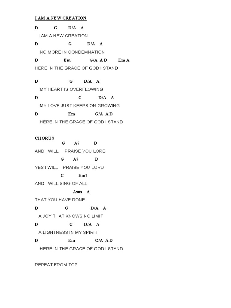 I Am A New Creation Chords &amp; Lyric | Download Free PDF | Theology