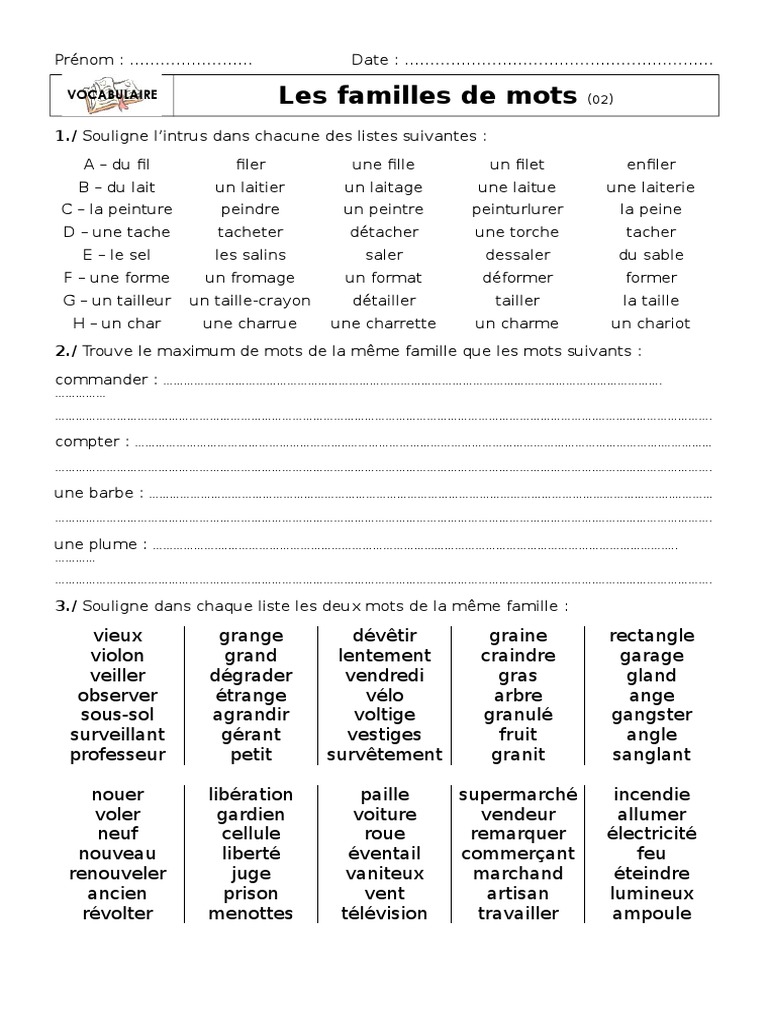 Mots De La Même Famille Que Blanc Familles de Mots 02 | PDF | Bétail | Produits bovins