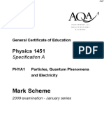 January 2009 MS - Unit 1 AQA Physics a-level