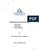 Informe de Masoterapia. Masoterapis, Reflexología, Drenaje Linfático - María F. Riquelme V.