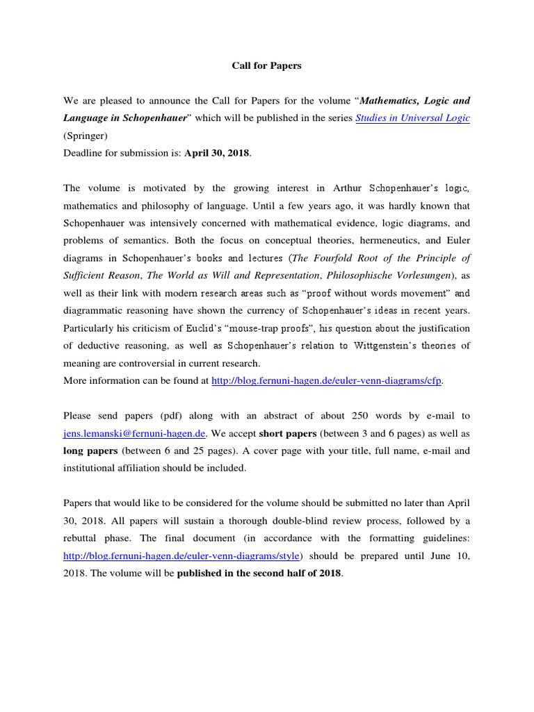 Call for Papers: Schopenhauer's Logic | PDF