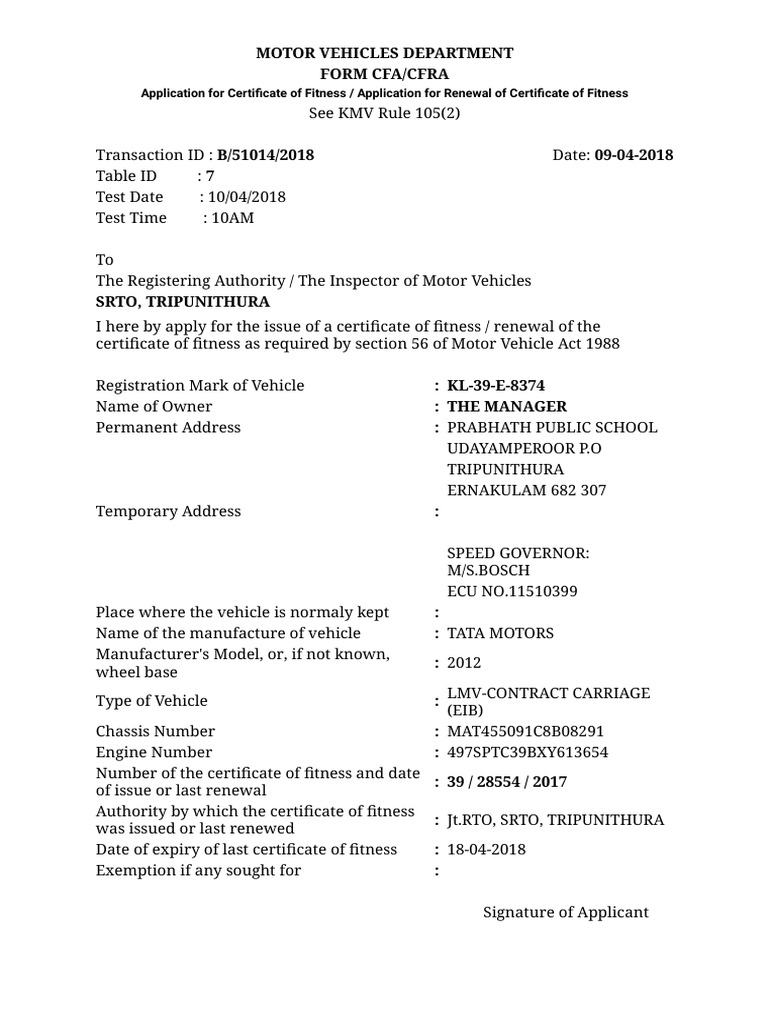 Motor Vehicles Department Form Cfa/Cfra | PDF | Transportation ...