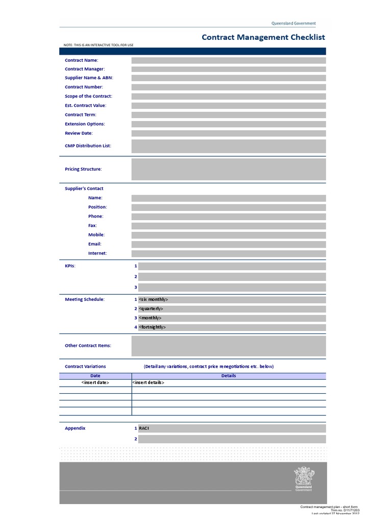 Contract Management Checklist Template Pdf Computing Business