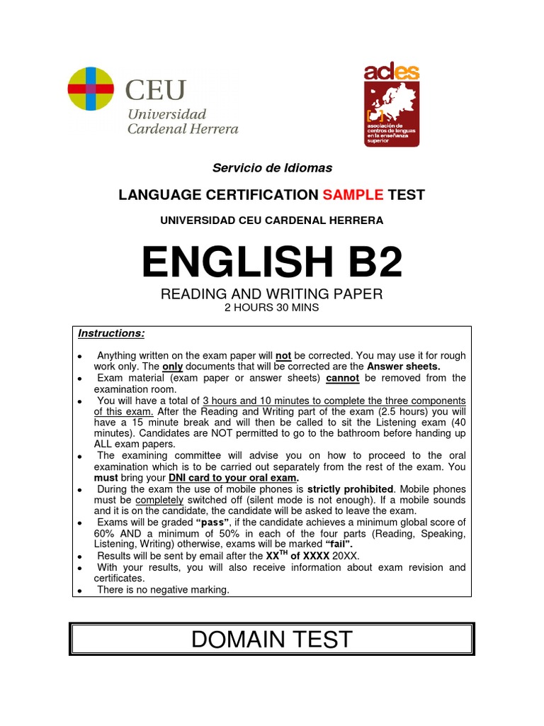 B2 English Exam Sample Test Guide | PDF | Mountain Biking | Test ...