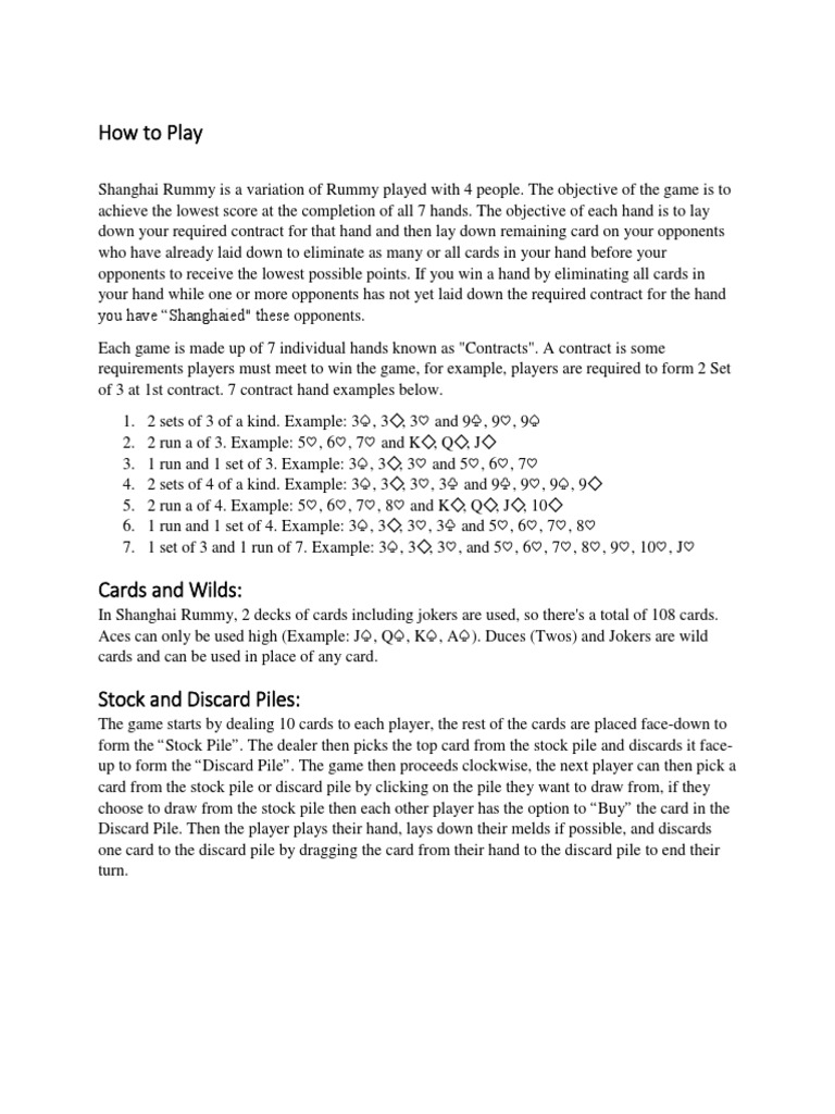 Printable shanghai card game sheet