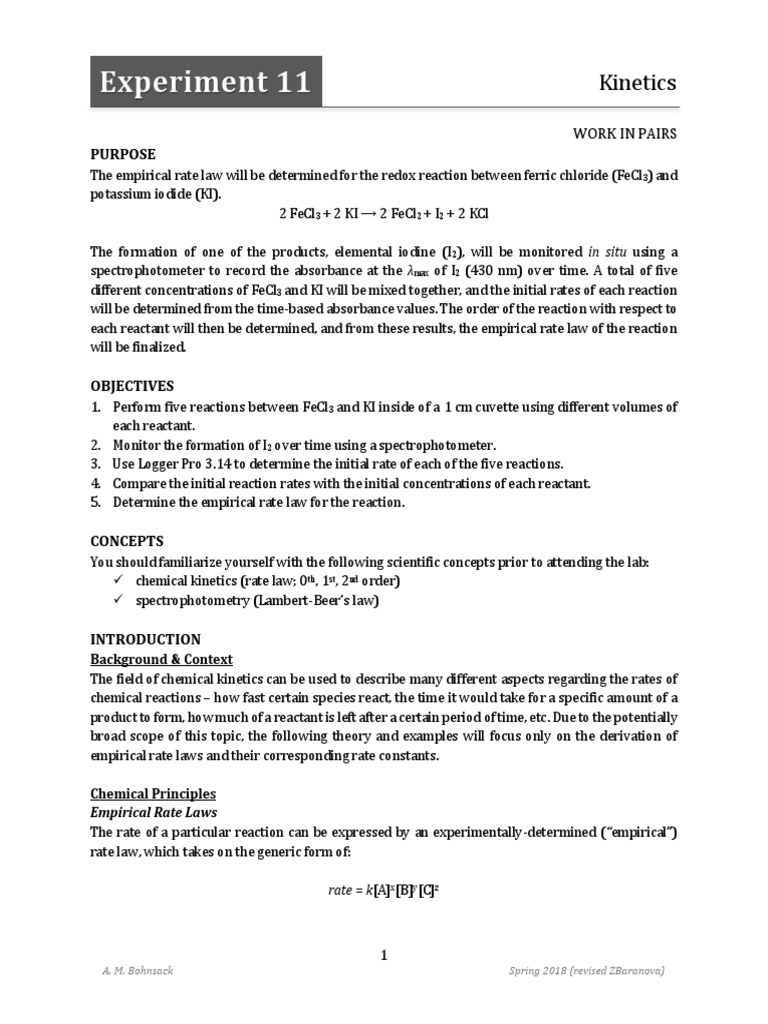 Experiment 11 Lab Manual Reaction Rate Chemical