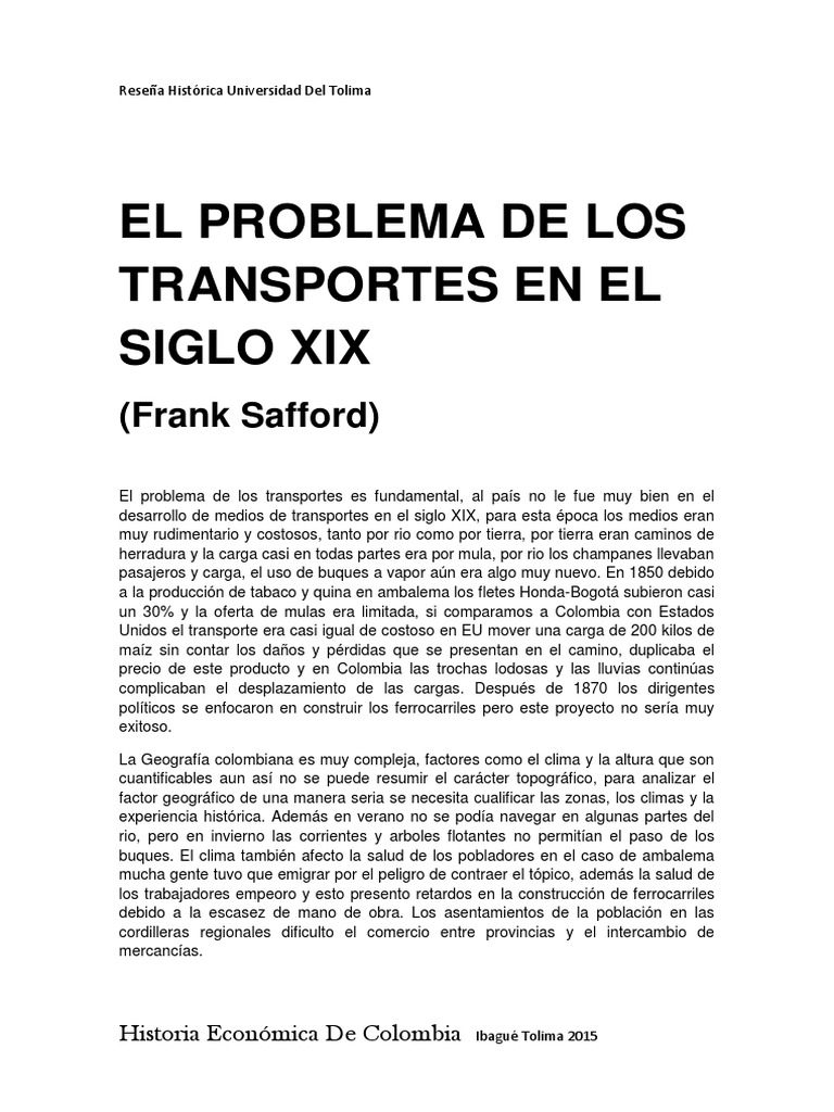 El Problema de Los Transportes en El Siglo Xix | PDF | Colombia | Bogotá
