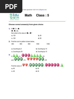 Math Olympiad Class 5 Sample Paper | Pdf | Teaching Mathematics