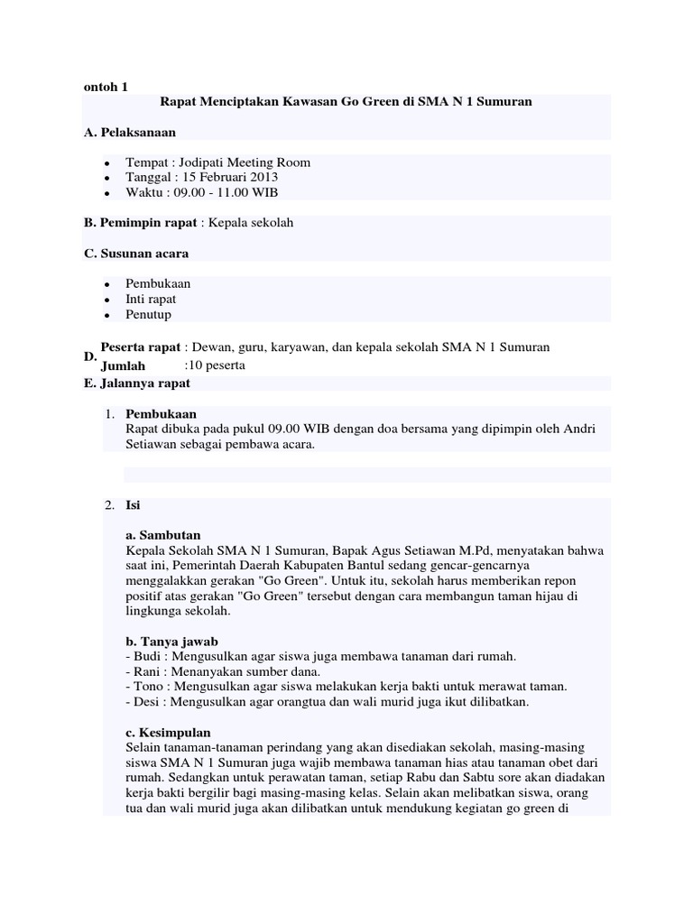 Contoh Notulen Rapat