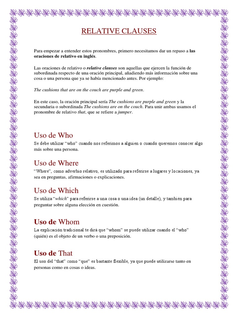 Relative Clauses: Uso de Whom | PDF | Language Arts & Discipline