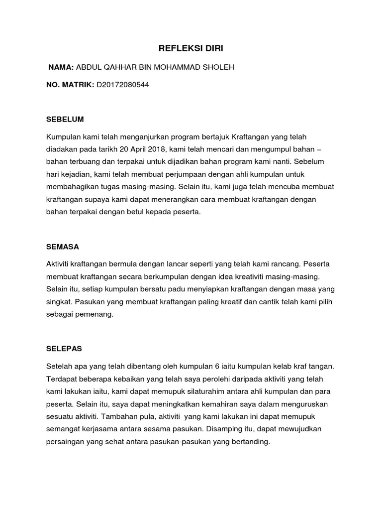 Refleksi Diri No Matrik D20172080544 Pdf
