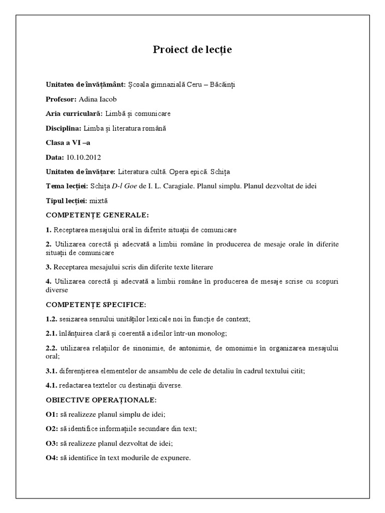 Clasa A Via Schita Dl Goe 2 Docx