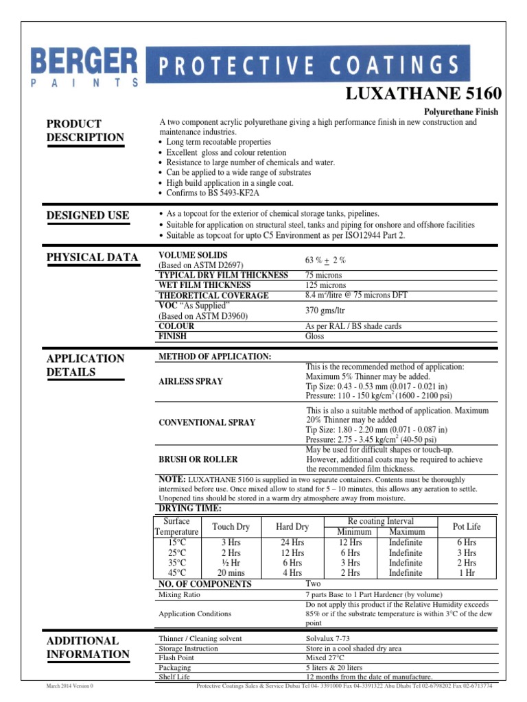 Luxathane 5160 A Technical Data Sheet for a HighPerformance