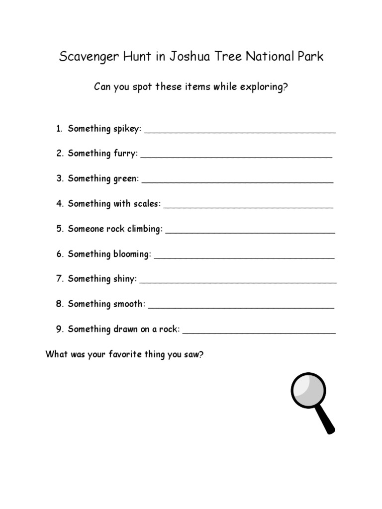 Scavenger Hunt in Joshua Tree National Park | PDF