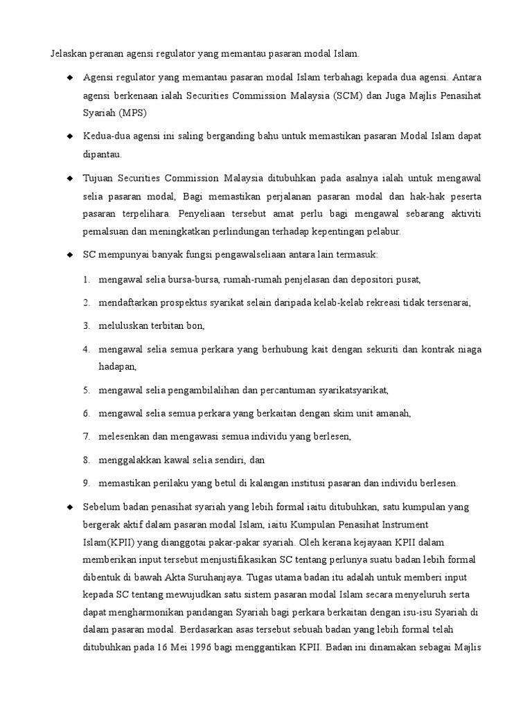 Peranan Sc Dan Mps Dalam Pasaran Modal Islam Pdf