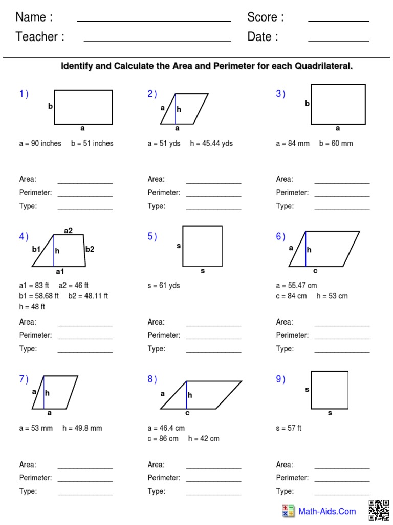 Area and Perimeter of Quadrilaterals 1 PDF | PDF