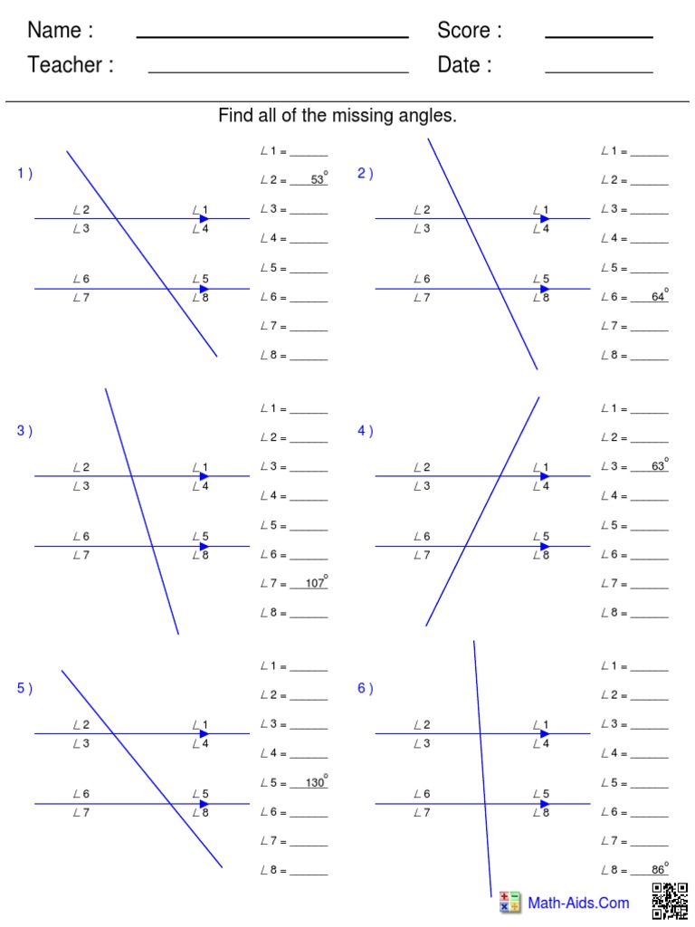 Find Missing Angles Worksheet | PDF
