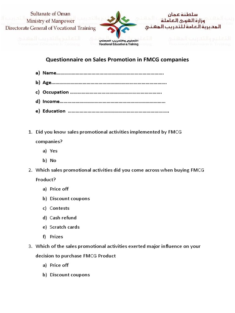 Questionnaire On Sales Promotion in FMCG Companies | PDF | Billboard ...