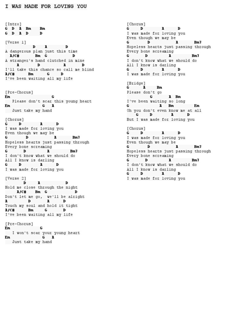 I WAS MADE FOR LOVING YOU.pdf | Song Structure | Performing Arts