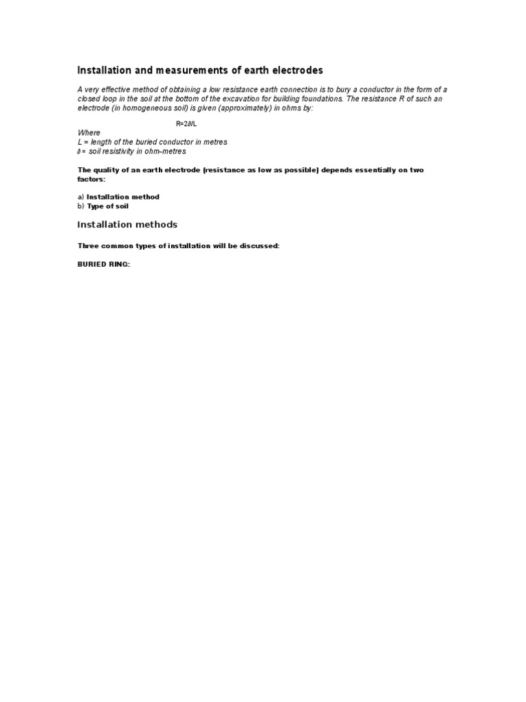 Earth Electrode Installation Methods | PDF | Science & Mathematics