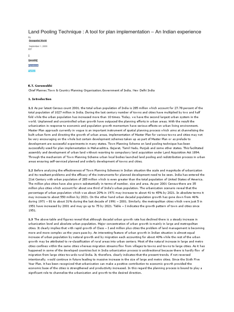 Land Pooling Technique in India | PDF | City | Urban Planning