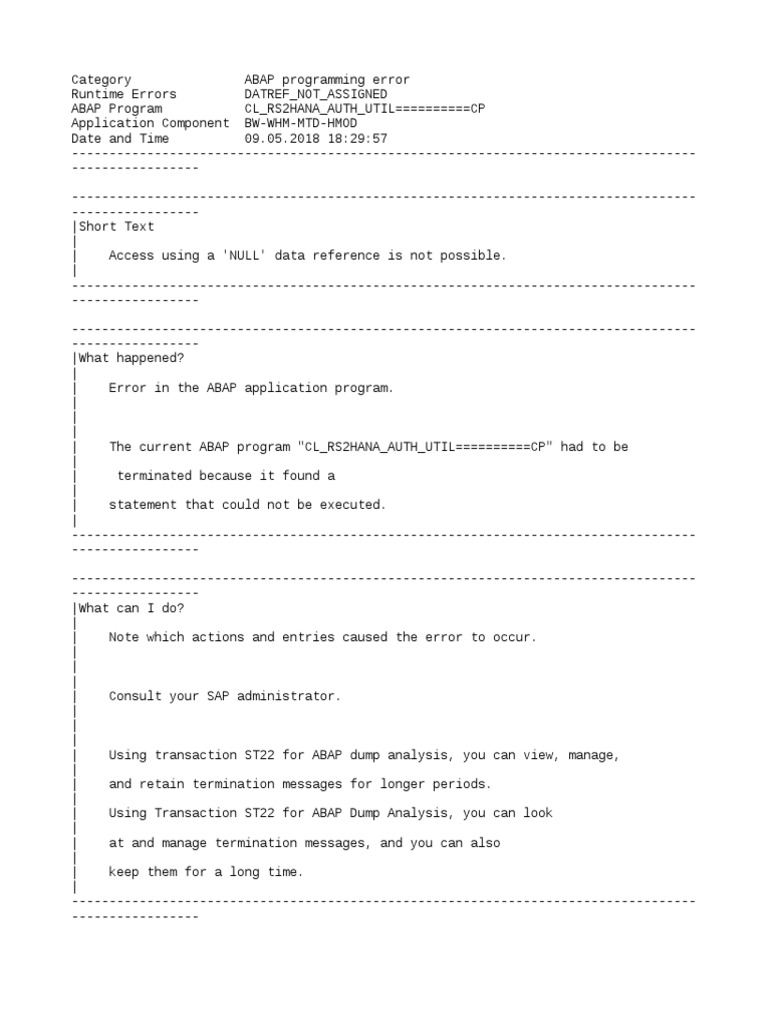 ABAP Error: NULL Data Reference | PDF | Operating System | Software ...