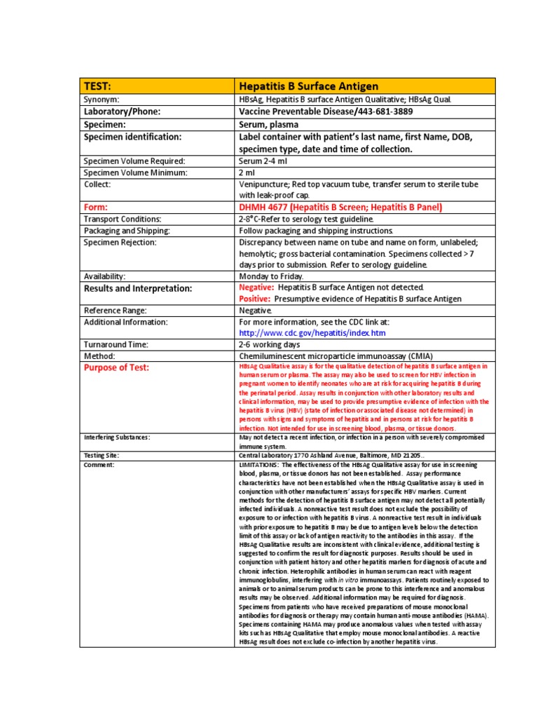 Hepatitis B Specimen Submission Guidelines PDF Hepatitis B Hepatitis