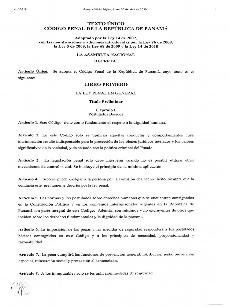 Código Penal Panamá PDF | PDF | Castigos | Derecho penal
