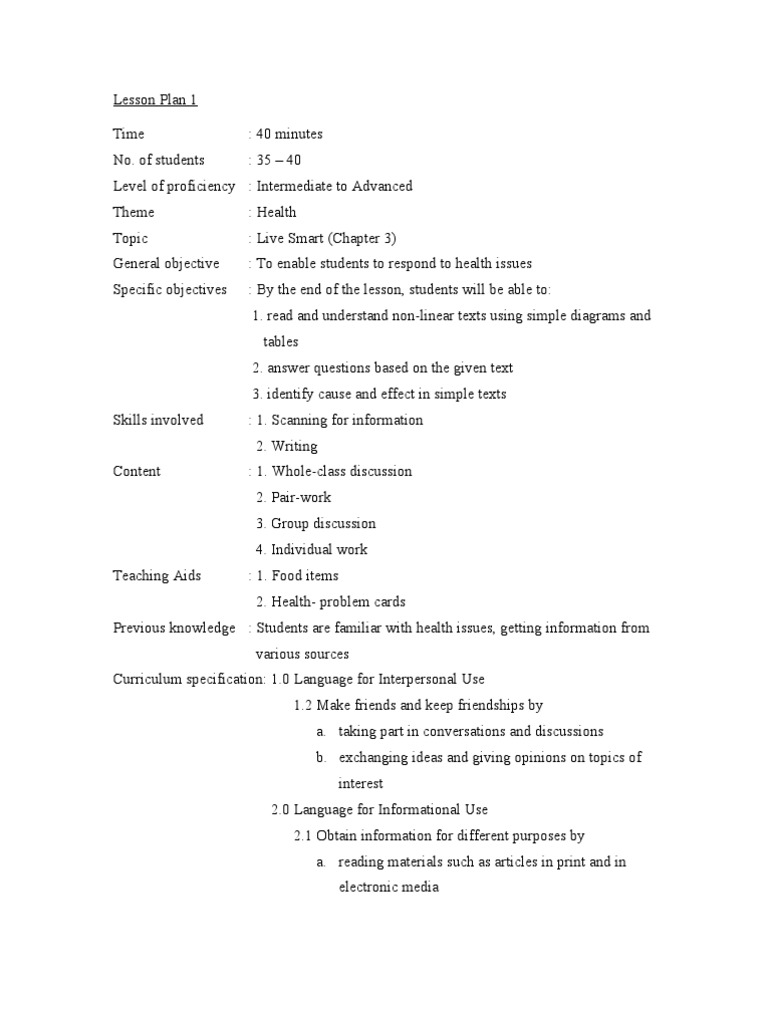 Lesson Plan 1 | PDF | Lesson Plan | Conversation