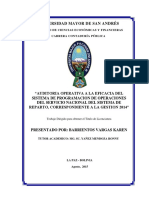 Auditoría operativa a la eficacia del sistema de programación de operaciones del Servicio Nacional del Sistema de Reparto correspondiente a la gestión 2014 UMSA