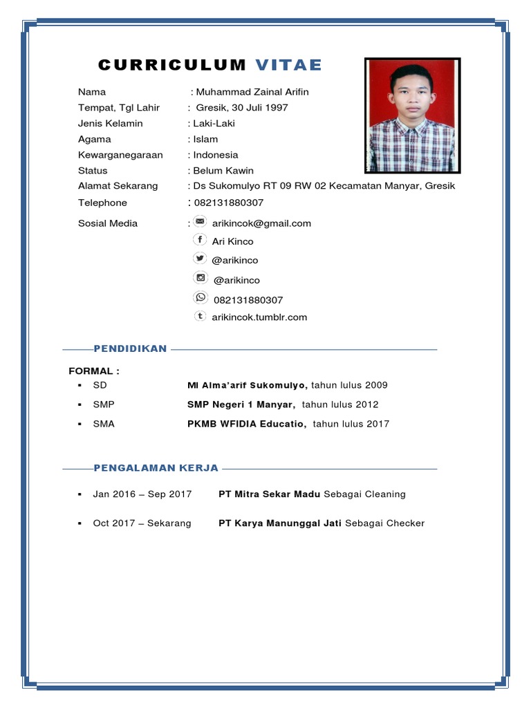 CV Muhammad Zainal Arifin | PDF