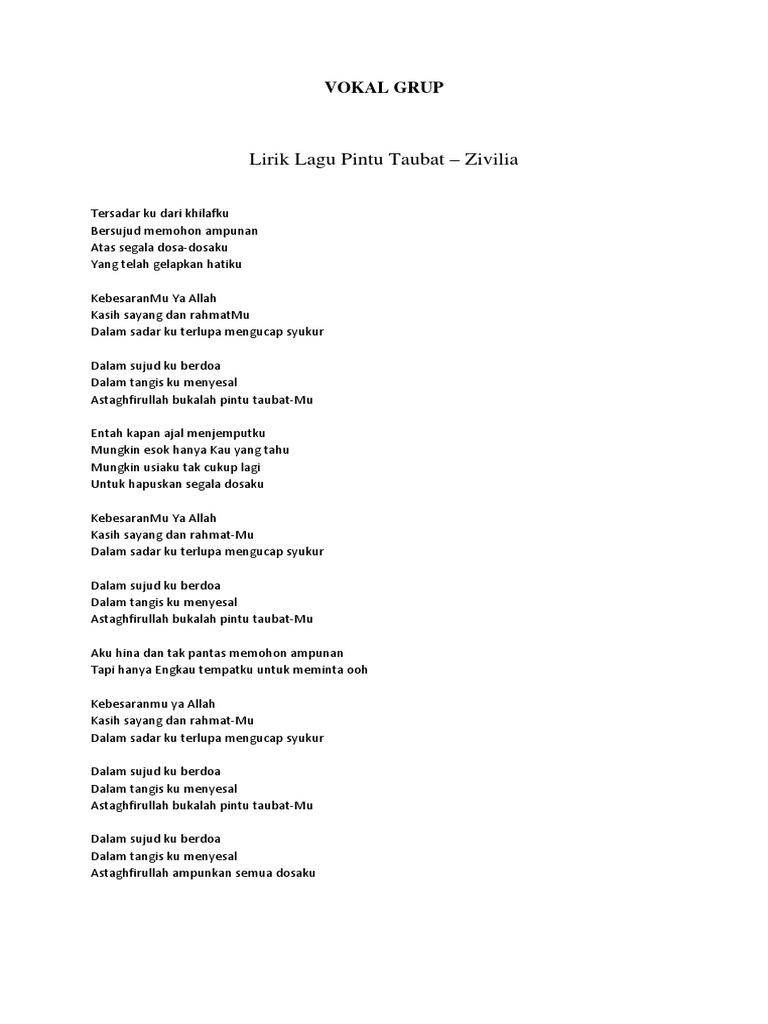 Lirik Lagu Kebesaranmu Zivilia Student Pro