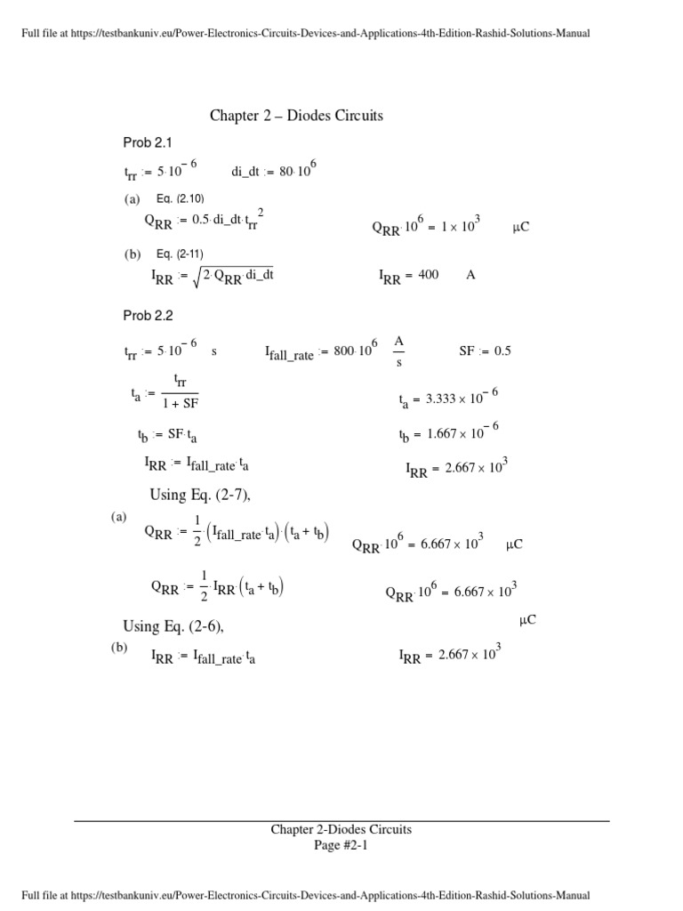 Power Electronics Circuits Devices And Applications 4th Edition Rashid Solutions Manual Electronics Electricity