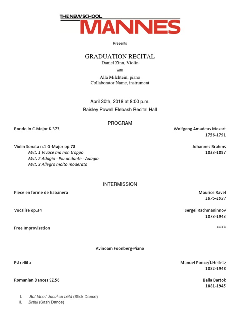 Daniel Zinn Graduation Recital Program | PDF | Classical Music | Jazz Music
